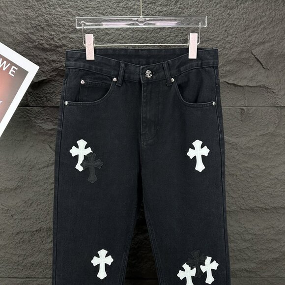 Chrome Hearts Black And White Cross Patch Washed Jeans - Picture 7 of 9